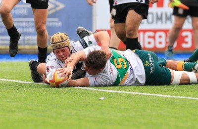 030525 - Merthyr RFC v Neath RFC, WRU Admiral Premiership - Aled Evans of Merthyr reaches over his head to score try