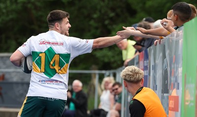 030525 - Merthyr RFC v Neath RFC, WRU Admiral Premiership - Adam Hoskins of Merthyr celebrates with fans after scoring try