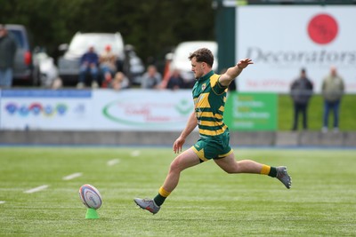 101026 - Merthyr v Beddau - Admiral WRU Premiership - Callaghan Smith of Beddau kicks at goal
