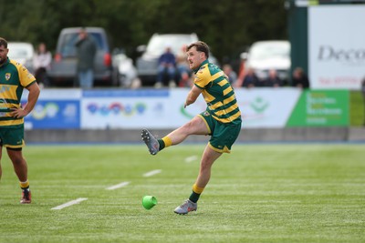 101026 - Merthyr v Beddau - Admiral WRU Premiership - Callaghan Smith of Beddau kicks at goal