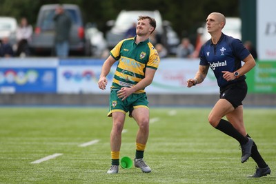 101026 - Merthyr v Beddau - Admiral WRU Premiership - Callaghan Smith of Beddau watches his goal attempt drift wide