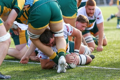 101026 - Merthyr v Beddau - Admiral WRU Premiership - Paddy McBride of Merthyr powers over to score a try