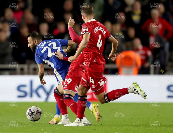 031023 - Middlesbrough v Cardiff City - Sky Bet Championship - Sam Greenwood of Middlesbrough and Manolis Siopis of Cardiff City
