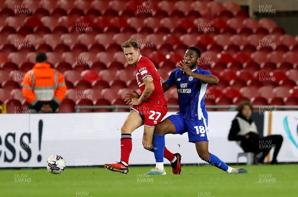 031023 - Middlesbrough v Cardiff City - Sky Bet Championship - Lukas Engel of Middlesbrough and Ebou Adams of Cardiff City