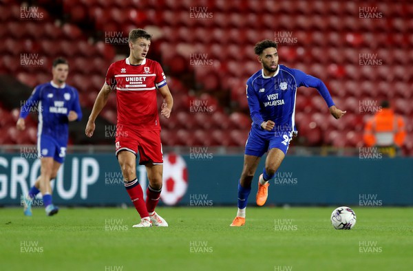 031023 - Middlesbrough v Cardiff City - Sky Bet Championship - Dael Fry of Middlesbrough and Kion Etete of Cardiff City