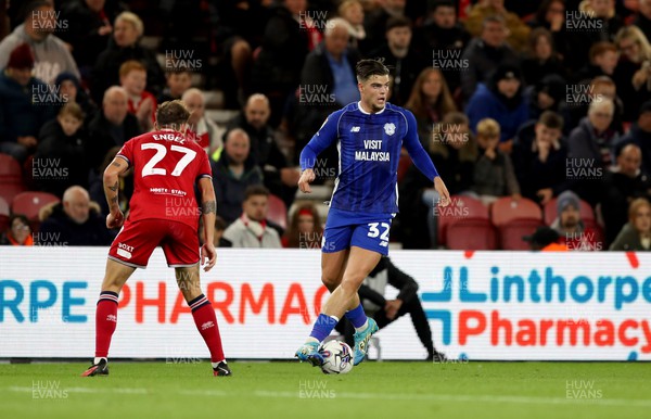 031023 - Middlesbrough v Cardiff City - Sky Bet Championship - Lukas Engel of Middlesbrough and Ollie Tanner of Cardiff City