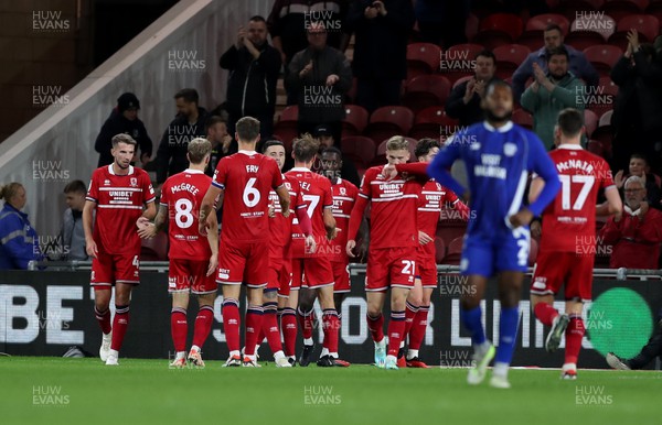 031023 - Middlesbrough v Cardiff City - Sky Bet Championship - Emmanuel Latte Lath of Middlesbrough celebrates after putting his side 2-0 up