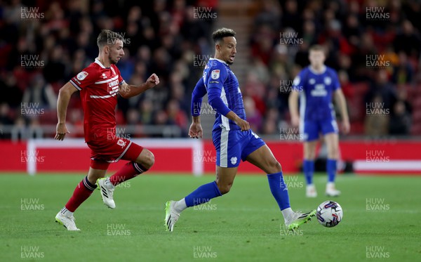 031023 - Middlesbrough v Cardiff City - Sky Bet Championship - Daniel Barlaser of Middlesbrough and Callum Robinson of Cardiff City