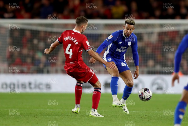 031023 - Middlesbrough v Cardiff City - Sky Bet Championship - Daniel Barlaser of Middlesbrough and Callum Robinson of Cardiff City
