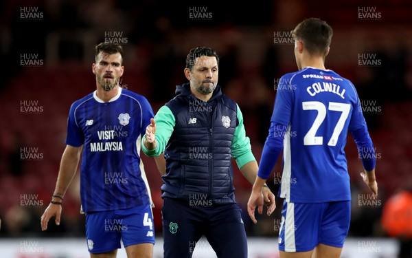 031023 - Middlesbrough v Cardiff City - Sky Bet Championship - Cardiff City manager Erol Bulut and players after the final whistle