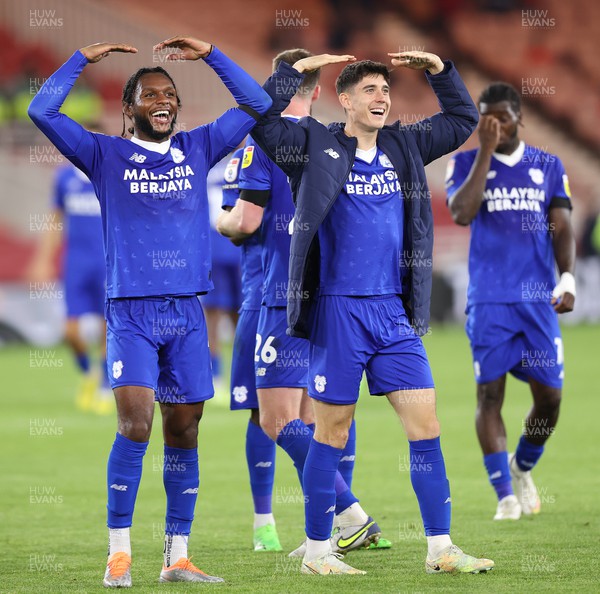 130922 - Middlesbrough v Cardiff City - Sky Bet Championship - Mahlon Romeo of Cardiff applauds the fans