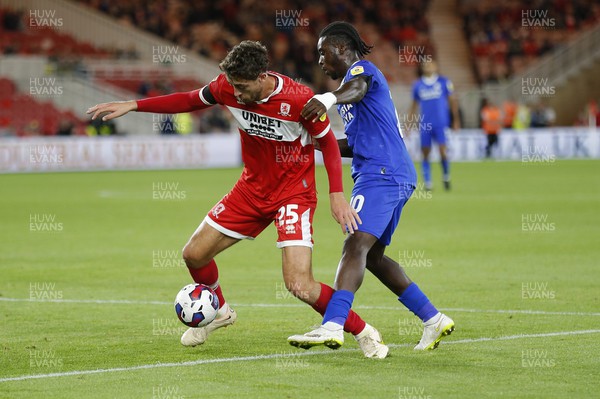 130922 - Middlesbrough v Cardiff City - Sky Bet Championship - Matt Crooks of Middlesbrough and Sheyi Ojo of Cardiff