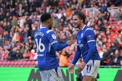 171026 - Middlesbrough v Cardiff City - Sky Bet Championship - Ollie Tanner of Cardiff City scores and celebrates