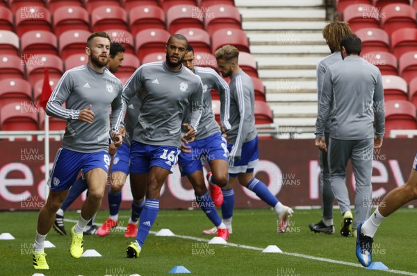 180720 - Middlesbrough v Cardiff City - Sky Bet Championship - Cardiff City players warm up before the start of the Sky Bet Championship match between Middlesbrough and Cardiff City