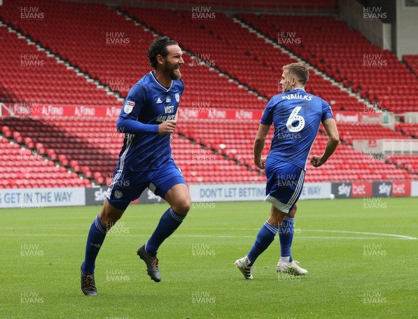 180720 - Middlesbrough v Cardiff City - Sky Bet Championship - Sean Morrison of Cardiff City celebrates after scoring the opening goal