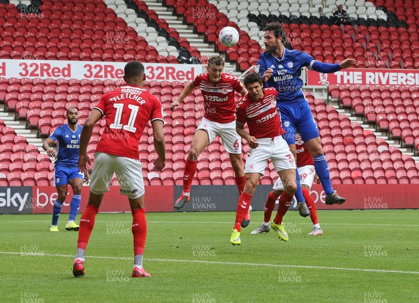 180720 - Middlesbrough v Cardiff City - Sky Bet Championship -  Sean Morrison of Cardiff City goes up for a header