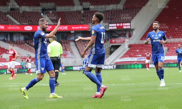 180720 - Middlesbrough v Cardiff City - Sky Bet Championship - Josh Murphy of Cardiff  celebrates after he scores the third goal