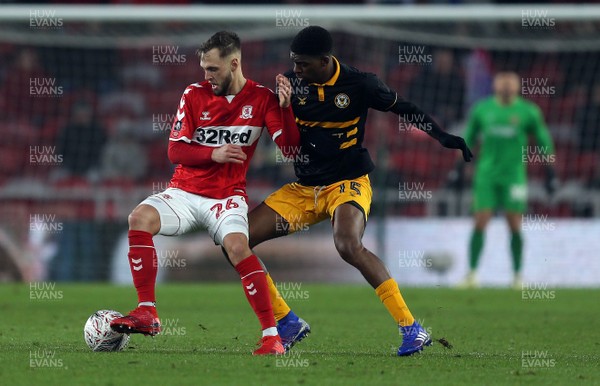 260119 - Middlesbrough v Newport County - FA Cup Fourth Round - Lewis Wing of Middlesbrough and Tyreeq Bakinson of Newport County
