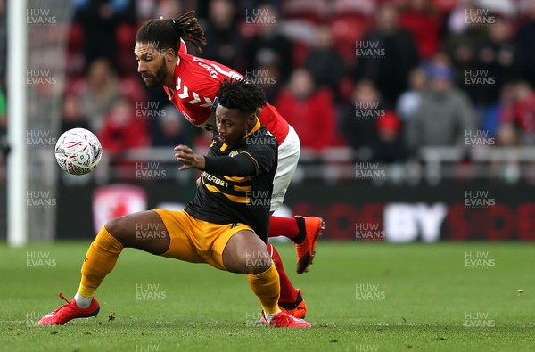 260119 - Middlesbrough v Newport County - FA Cup Fourth Round - Lewis Wing and Ryan Shotton of Middlesbrough and Antoine Semenyo of Newport County