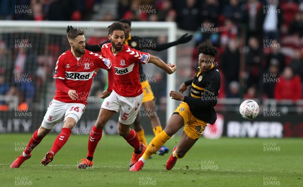 260119 - Middlesbrough v Newport County - FA Cup Fourth Round - Lewis Wing and Ryan Shotton of Middlesbrough and Antoine Semenyo of Newport County