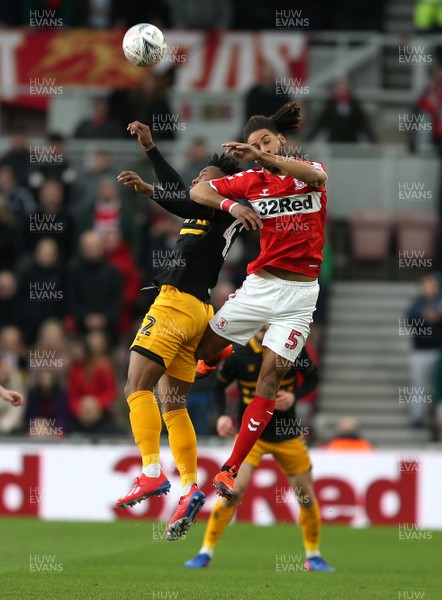 260119 - Middlesbrough v Newport County - FA Cup Fourth Round - Ryan Shotton of Middlesbrough and Antoine Semenyo of Newport County