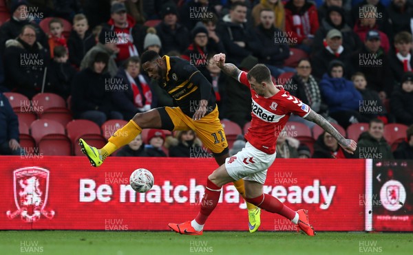 260119 - Middlesbrough v Newport County - FA Cup Fourth Round - Aden Flint of Middlesbrough and Jamille Matt of Newport County