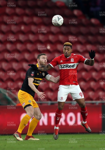 260119 - Middlesbrough v Newport County - FA Cup Fourth Round - Britt Assombalonga of Middlesbrough and Mark O'Brien of Newport County