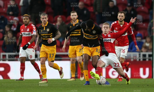 260119 - Middlesbrough v Newport County - FA Cup Fourth Round - George Saville of Middlesbrough and Tyreeq Bakinson of Newport County