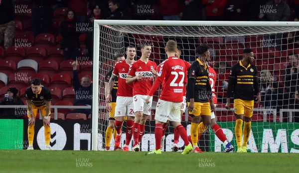 260119 - Middlesbrough v Newport County - FA Cup Fourth Round - Daniel Ayala of Middlesbrough celebrates after putting his team 1-0 up