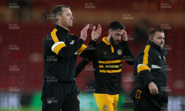 260119 - Middlesbrough v Newport County - FA Cup Fourth Round - Newport County players and manager Michael Flynn after the final whistle