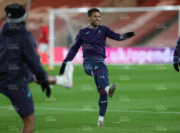 021220 - Middlesbrough v Swansea City - Sky Bet Championship - Wayne Routledge of Swansea warms up before the Sky Bet Championship game between Middlesbrough and Swansea City