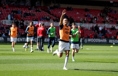 060424 - Middlesbrough v Swansea City - Sky Bet Championship - The Swansea City team arrive and check out the pitch Swansea City players warm up