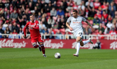 060424 - Middlesbrough v Swansea City - Sky Bet Championship - Sam Greenwood of Middlesbrough and Nathan Wood of Swansea City