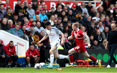 060424 - Middlesbrough v Swansea City - Sky Bet Championship - Lewis O'Brien of Middlesbrough and Josh Key of Swansea City