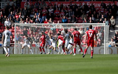 060424 - Middlesbrough v Swansea City - Sky Bet Championship - Emmanuel Latte Lath of Middlesbrough puts his team 1-0 up