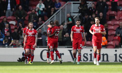 060424 - Middlesbrough v Swansea City - Sky Bet Championship - Emmanuel Latte Lath of Middlesbrough celebrates after putting his team 1-0 up