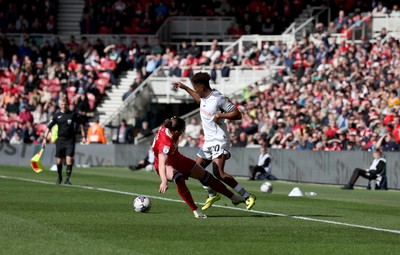 060424 - Middlesbrough v Swansea City - Sky Bet Championship - Luke Ayling of Middlesbrough and Jamal Lowe of Swansea City