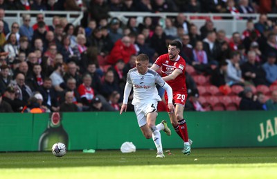 060424 - Middlesbrough v Swansea City - Sky Bet Championship - Finn Azaz of Middlesbrough and Jay Fulton of Swansea City