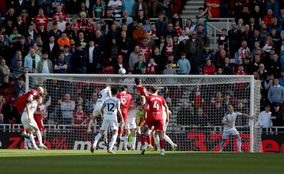 060424 - Middlesbrough v Swansea City - Sky Bet Championship - Swansea City defend a Middlesbrough corner