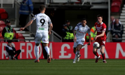 060424 - Middlesbrough v Swansea City - Sky Bet Championship - Luke Thomas of Middlesbrough and Lewis Webb of Swansea City