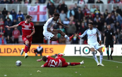 060424 - Middlesbrough v Swansea City - Sky Bet Championship - Luke Ayling of Middlesbrough and Jamal Lowe of Swansea City