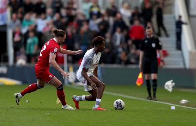 060424 - Middlesbrough v Swansea City - Sky Bet Championship - Luke Ayling of Middlesbrough and Jamal Lowe of Swansea City