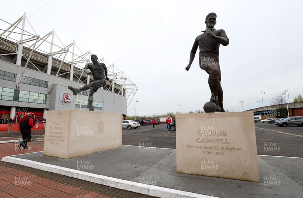 060424 - Middlesbrough v Swansea City - Sky Bet Championship - A general view of the Wilf Mannion and George Camsell statues outside Riverside Stadium prior to kick off