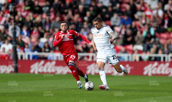 060424 - Middlesbrough v Swansea City - Sky Bet Championship - Sam Greenwood of Middlesbrough and Nathan Wood of Swansea City