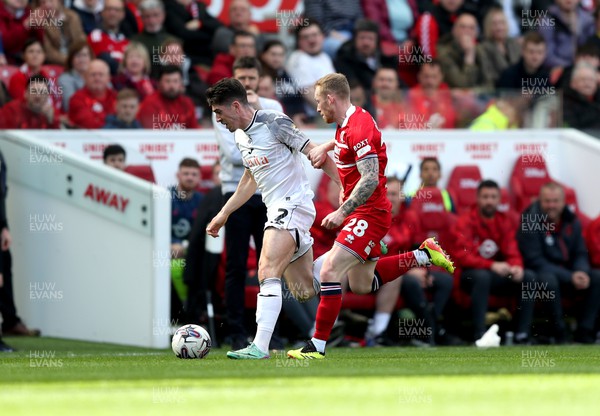 060424 - Middlesbrough v Swansea City - Sky Bet Championship - Lewis O'Brien of Middlesbrough and Josh Key of Swansea City