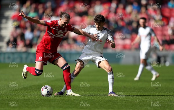 060424 - Middlesbrough v Swansea City - Sky Bet Championship - Luke Ayling of Middlesbrough and Jamie Paterson of Swansea City