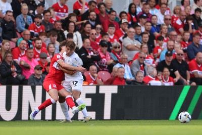 090825 - Middlesbrough v Swansea City - Sky Bet Championship - Swansea City's Goncalo Franco late tackles Middlesbrough's Hayden Hackney