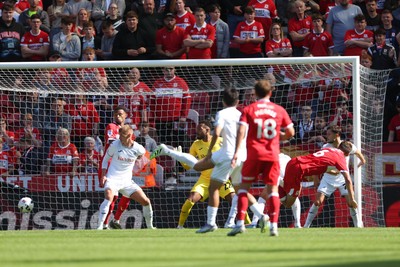 090825 - Middlesbrough v Swansea City - Sky Bet Championship - Middlesbrough's Dael Fry (6) heads them into a 1-0 lead