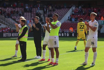 090825 - Middlesbrough v Swansea City - Sky Bet Championship - Swansea City's manager Alan Sheahan and his players applauds their fans after the final whistle