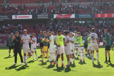 090825 - Middlesbrough v Swansea City - Sky Bet Championship - Swansea City's manager Alan Sheahan and his players applauds their fans after the final whistle